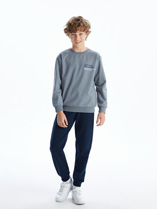 Bisiklet Yaka Bask?l? Erkek ?ocuk Sweatshirt