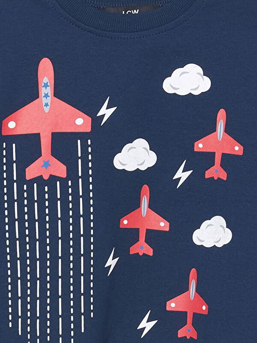 Bisiklet Yaka Bask?l? Erkek Bebek Sweatshirt