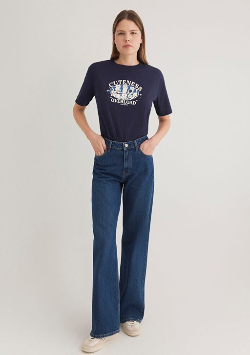 Kedi Bask?l? Lacivert Tisort - Mavi фото 2