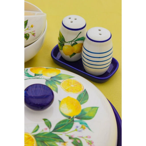 Набор для специй Доляна Лимон, солонка, перечница 130 мл, доломит, белый, синий  фото 9