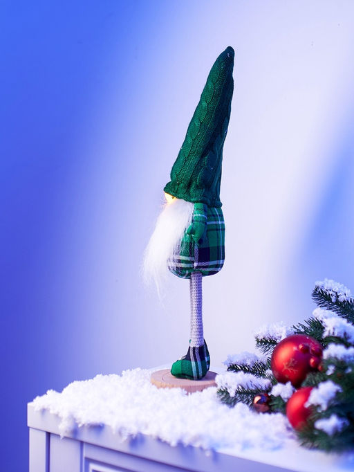 Фигура текстиль «Гном в зелёном» 54 см, 1 LED, от батареек AG13×3, свечение тёплое белое