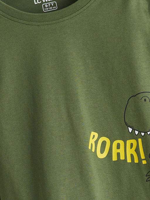 Bisiklet Yaka Dinozor Bask?l? Erkek ?ocuk Pijama Tak?m?