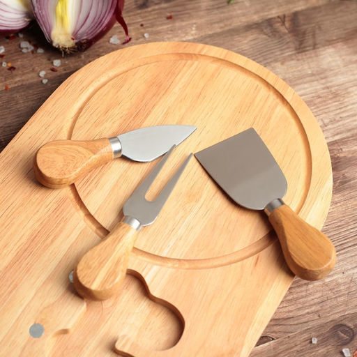 Набор для подачи сыра Доляна, 32.5×20.5×1.5 см, 3 ножа, дерево дуб