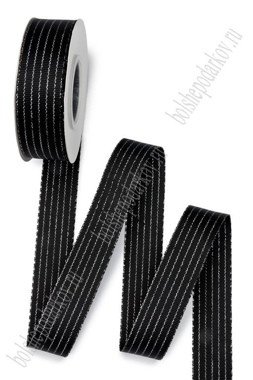 Лента репсовая с люрексом 2,5 см*20 ярд "Полоски" SF-7355, черный №39