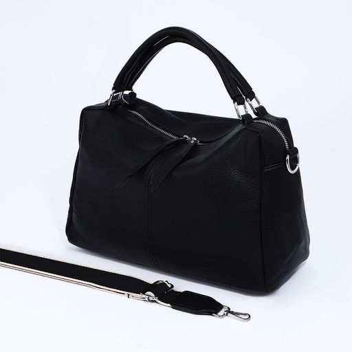 Сумка-саквояж на молнии, длинный ремень, цвет чёрный - Simaland фото 6