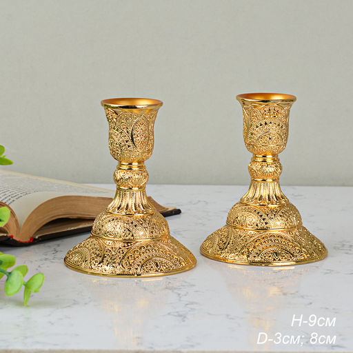 Подсвечник 2 штуки набор золото резное 9 см / 300G /уп 48/