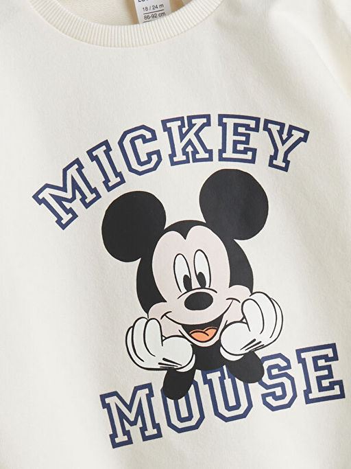 Bisiklet Yaka Mickey Mouse Bask?l? Erkek Bebek Sweatshirt ve E?ofman Alt 2li