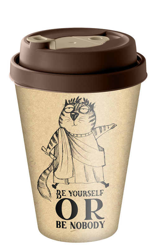 Цена за 2 шт. Стакан с крышкой 420 мл с декором с клапаном "my cats" (темно-коричневый) 223106224/01