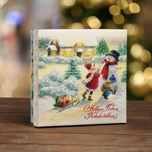 Цена за 2 шт. Коробка складная, крышка - дно С Новым годом и Рождеством 20?20?6 см