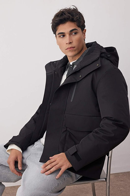 Siyah Fitted K__l_k Parka Kal_n Erkek Mont TMNAW26MO00007 - Trendyolmilla фото 2