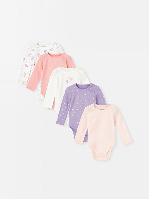 Bisiklet Yaka Uzun Kollu K?z Bebek ??t??tl? Body 5li