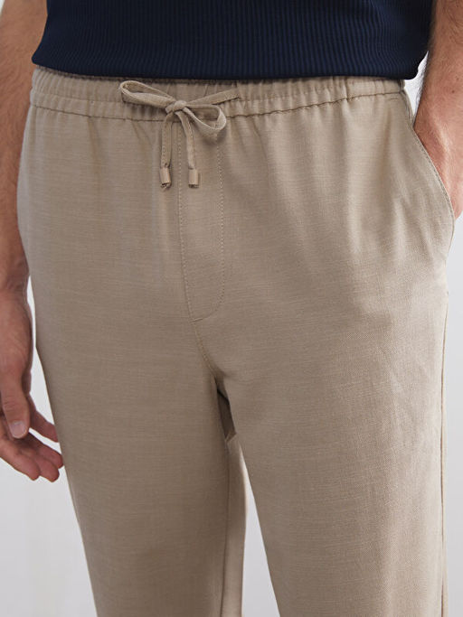 Standart Kal?p Keten G?r?n?ml? Erkek Pantolon