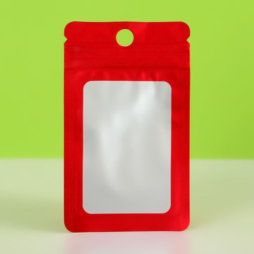 Цена за 100 шт. Пакет Зип-лок с окном, с еврослотом, красный, 8×14±5% см