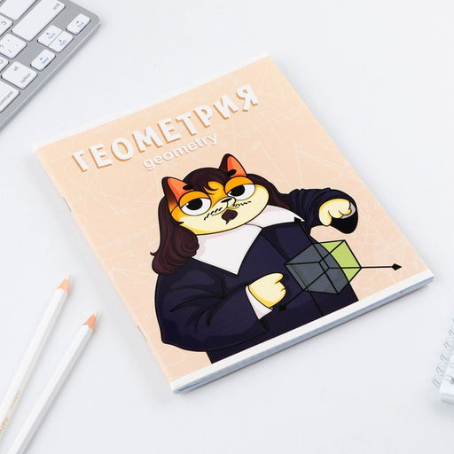 Цена за 8 шт. Тетрадь в клетку, предметная, 48 л.,на скрепке, А5 «КОТ. Геометрия»