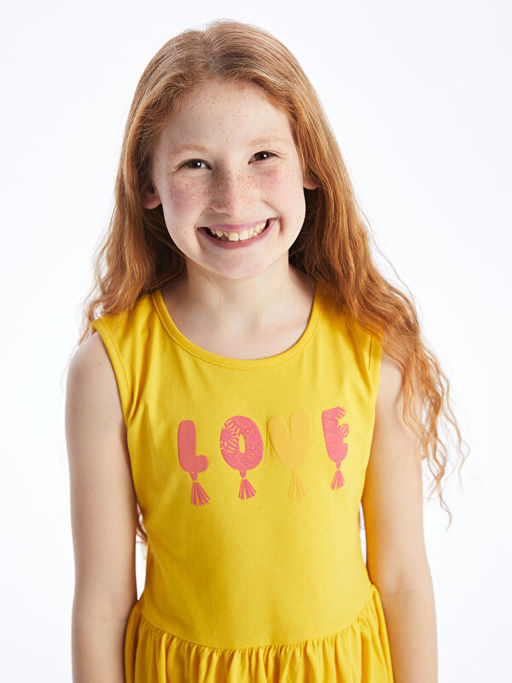 Bisiklet Yaka Bask?l? K?z ?ocuk Elbise