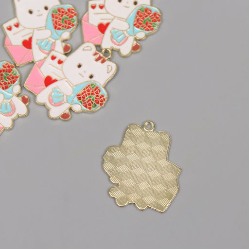 Цена за 5 шт. Декор для творчества металл, эмаль «Котик с букетом», 2.8×2.5 см