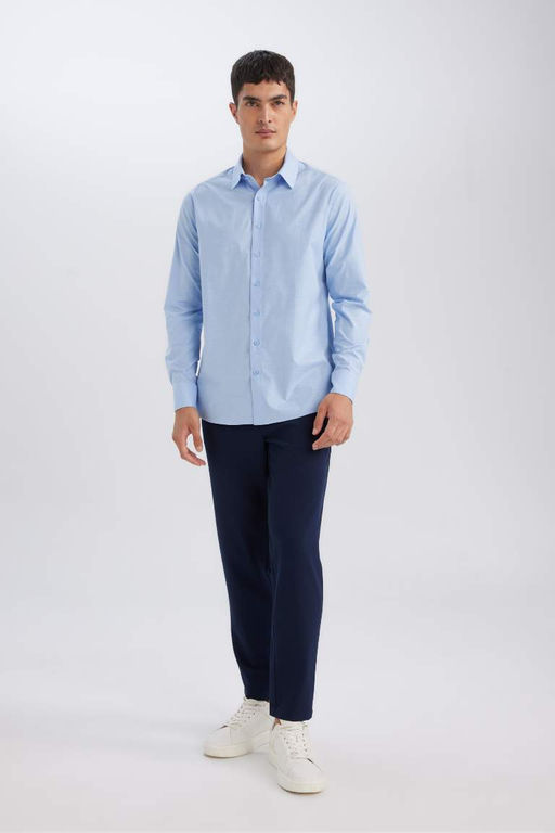 Рубашка из поплина с длинными рукавами и воротником-поло Modern Fit - Defacto фото 2