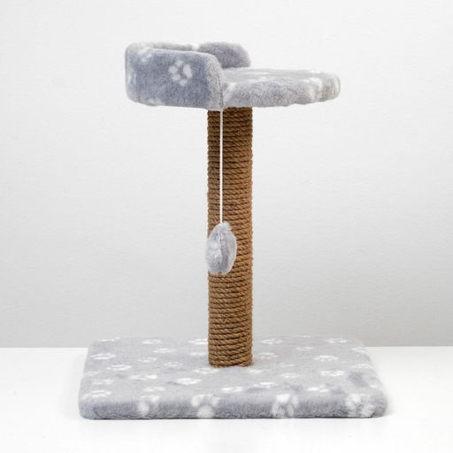 Когтеточка малая Арена с игрушкой, 40 х 40х 50 см, джут, серая с лапками - Пижон фото 8