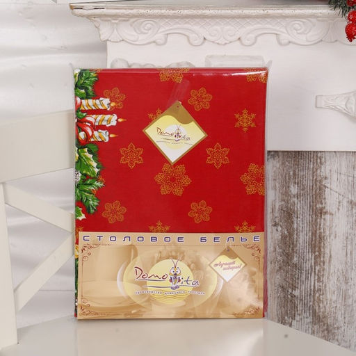 Скатерть новогодняя рогожка DomoVita Рождество 110×150 см, хлопок 100%, 170 г/м²