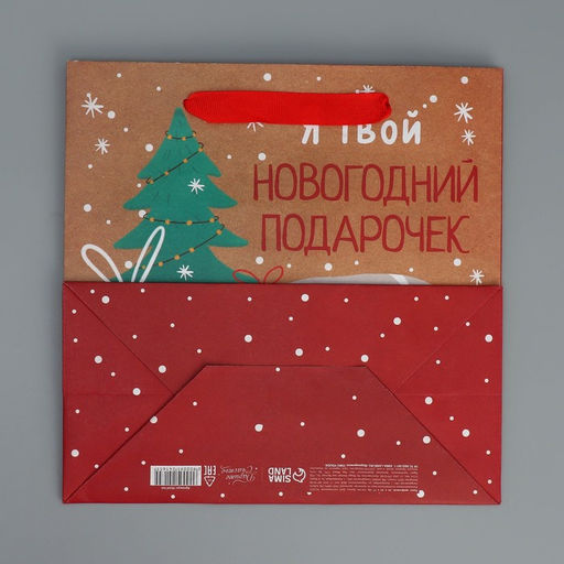 Цена за 2 шт. Пакет подарочный новогодний крафтовый квадратный Подарочек, 22?22?11 см
