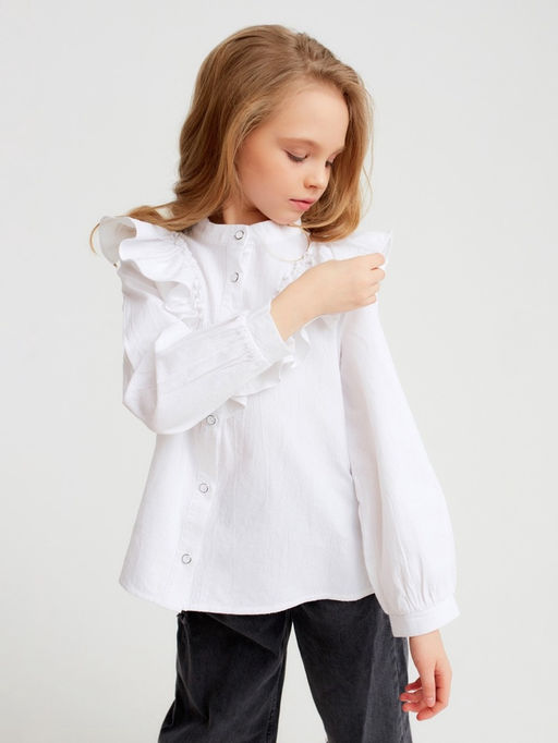 Блузка для девочки MINAKU: Cotton collection, белая, рост 146 см