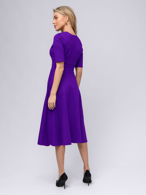 Платье фиолетовое длины миди с глубоким вырезом и рукавами 1/2 - 1001dress фото 6