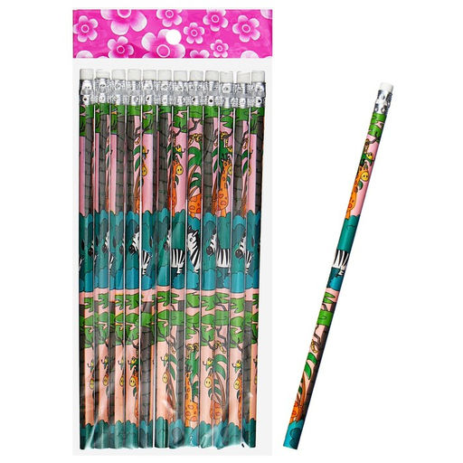 Цена за 12 шт. Карандаш чернографитный Calligrata «Зверушки», НВ, с ластиком, корпус круглый