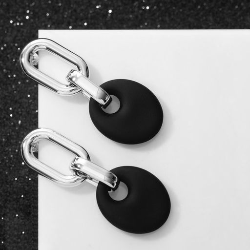 Серьги металл Цепь диск, 3 звена, цвет серебристо-чёрный