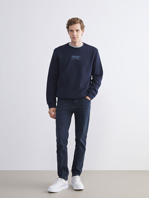 Bisiklet Yaka Bask?l? Erkek Sweatshirt