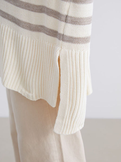 Bisiklet Yaka ?izgili Oversize Kad?n Triko Kazak