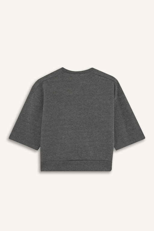 Oversize Geni_ Kal_p Bisiklet Yaka Bask_l_ Sweatshirt K_z _ocuk - Defacto фото 6