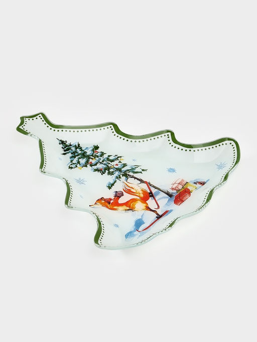 Блюдо сервировочное новогоднее Доляна «Зверьки в лесу», 24.5×24.7×2 см, стекло, белое