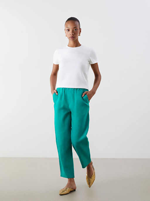 Beli Lastikli %100 Keten Kad?n Pantolon