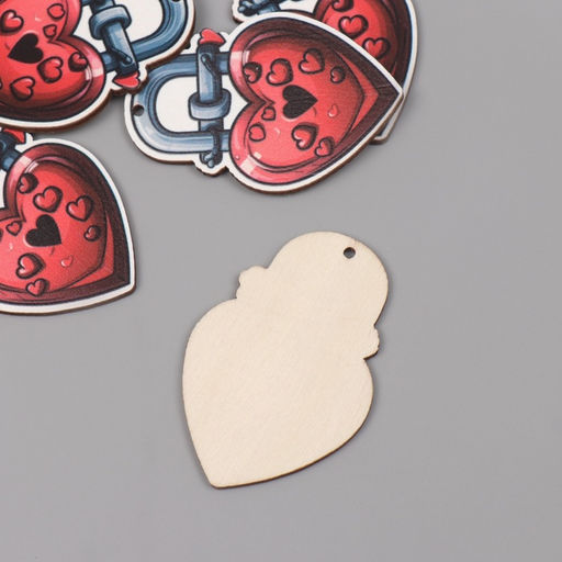 Декор для творчества дерево «Сердце-замочек», набор 5 шт., 5.5×3.7×0.3 см