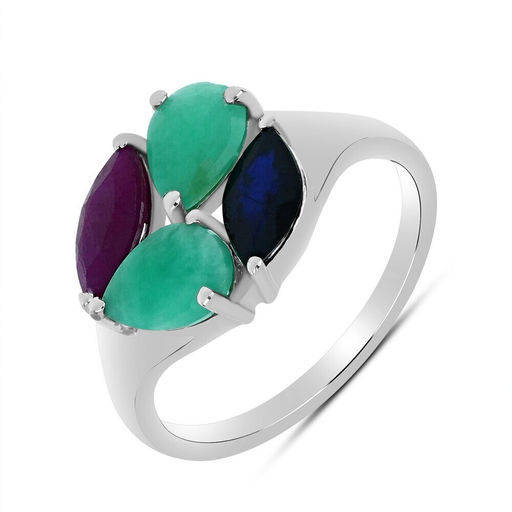 Кольцо, изумруд берилл , рубин корунд , сапфир корунд, Лада