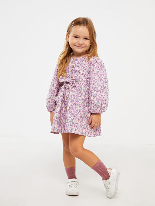 Bisiklet Yaka Uzun Kollu Desenli K?z Bebek Elbise - Waikiki фото 3