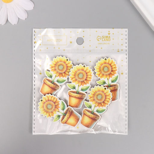 Цена за 10 шт. Декор для творчества дерево Подсолнух в горшке, 4.62.50.3 см - Арт узор фото 4