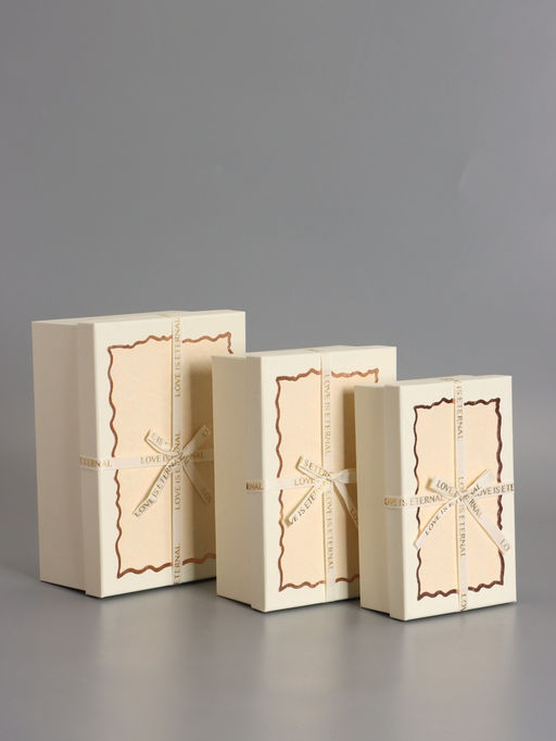 Набор подарочных коробок 3 в 1 прямоугольные с бантом, крем-брюле, 23×16×9.5; 21×14×8; 19×12×6.5 см