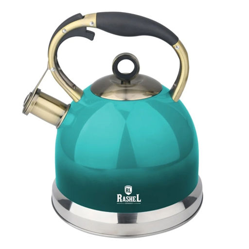 Чайник из нержавеющей стали 3 л со свистком ,цвет:зелёный R-7735 /RASHEL/
