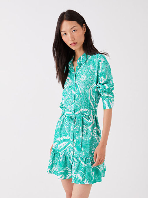 Desenli Uzun Kollu Kad?n G?mlek Elbise