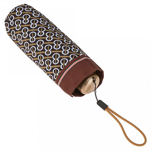 Зонт-мини механический Орнамент ткань эпонж (полиэстер) + черное УФ-покрытие, 6 лучей, д/купола 90см, 5 сложений, 17см в сложенном виде, механизм против ветра, пластмассовая ручка, цвет черный, коричневый кант, 225гр (Китай) - Домашняя Мода фото 8