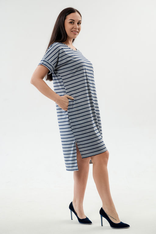 Туника женская из вискозы Полоса серо-черный макси - Амадэль фото 3