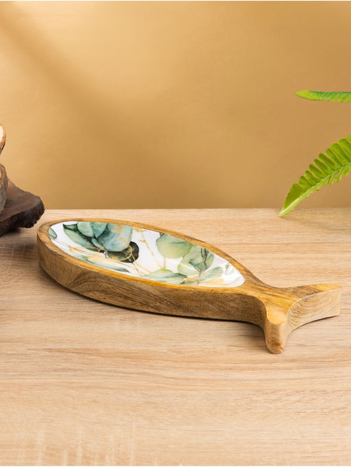 Блюдо в форме рыбки «Листья», 25.5×10×2 см, дерево манго