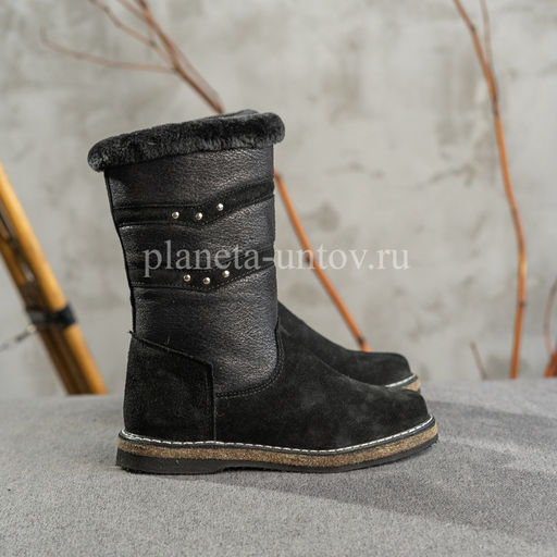 Сапоги натуральная замша, натуральная овчина, черные, войлочная подошва, - Мирунт фото 16