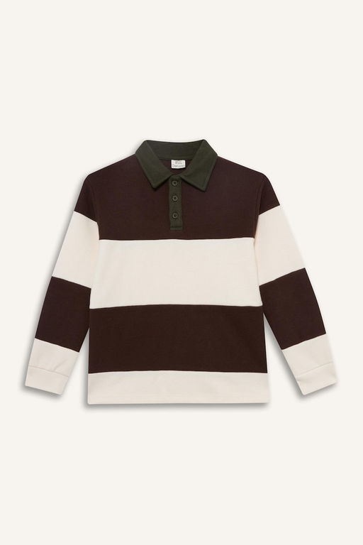 Erkek _ocuk Polo Yaka Renk Bloklu Sweatshirt - Defacto фото 3