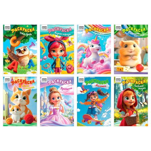 Цена за 2 шт. Раскраска ТРИ СОВЫ А5 "Для девочек" (РА5_57080) 10стр., 8 видов в ассорт.