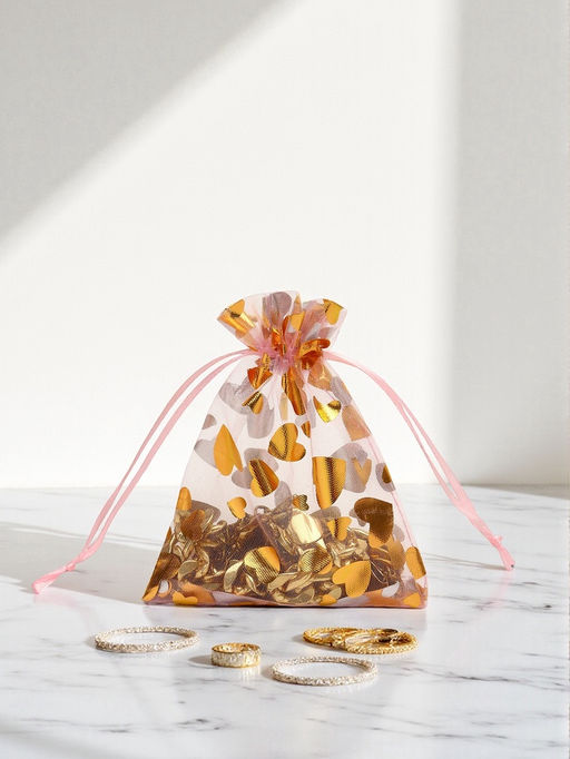 Набор мешочков подарочных 100 шт. «Сердечки», 10×12 см, розовый с золотом