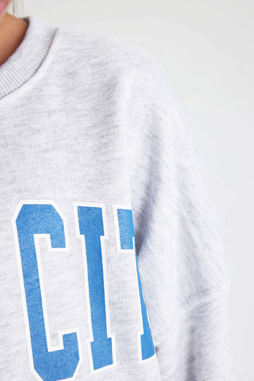 Толстовка оверсайз с круглым вырезом для девочек - Defacto фото 5