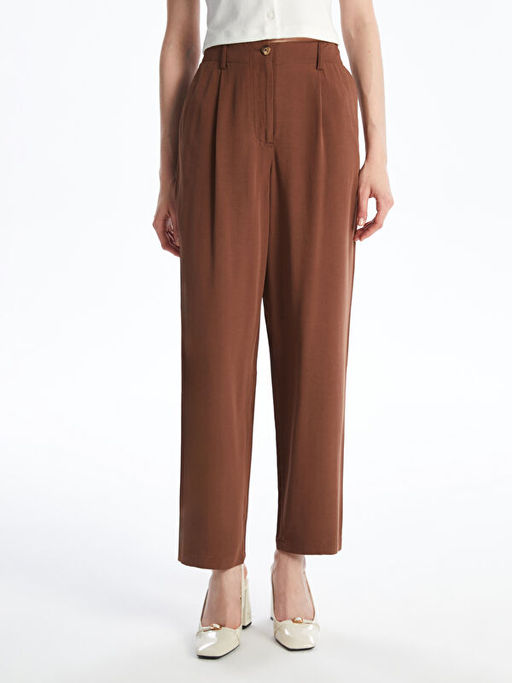 Keten Kar???ml? Kad?n Pileli Pantolon