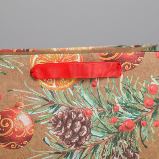 Цена за 3 шт. Пакет подарочный новогодний крафтовый «Новогодние шарики», MS